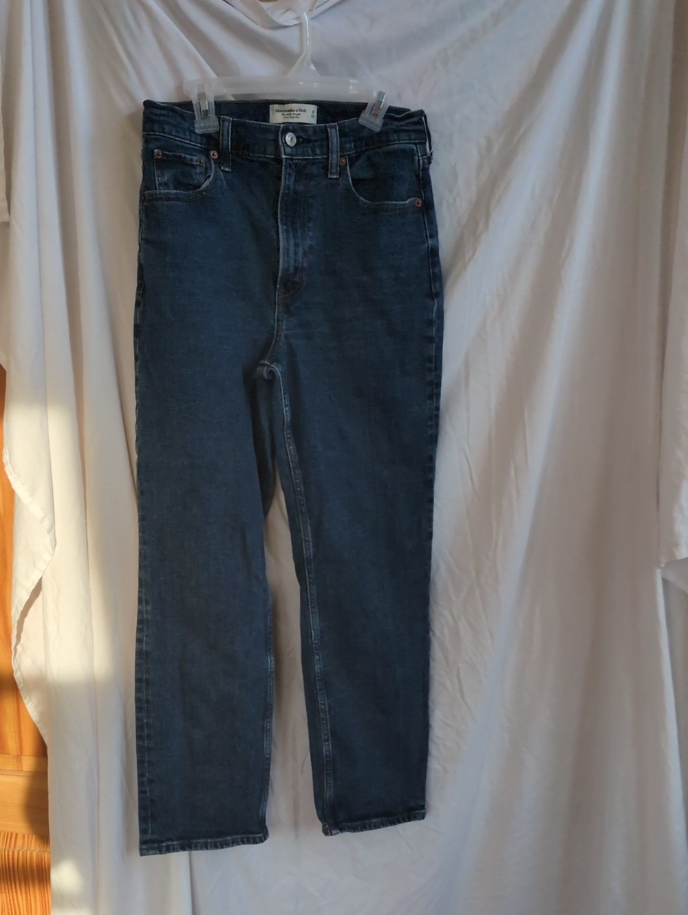 Abercrombie & Fitch Dark Indigo High-Rise Cropped Straight Jeans